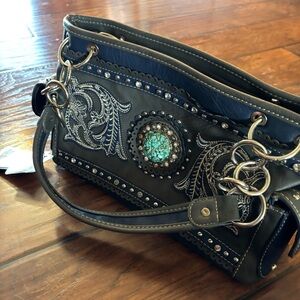 Montana West Turquoise and Black Embellished Shoulder Bag